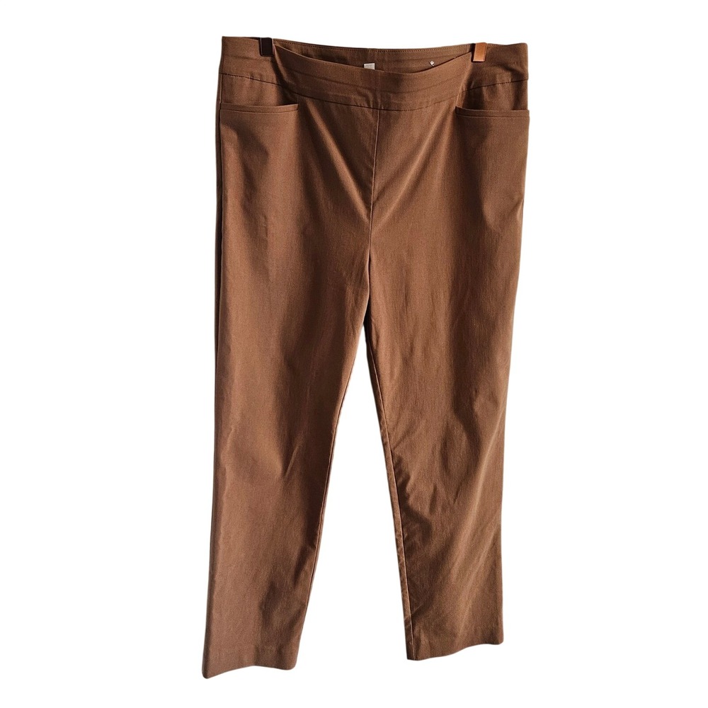 Chico's Women Brown Pull On Stretch Pants Size 2.5R US 14R Rayon Blend Trousers